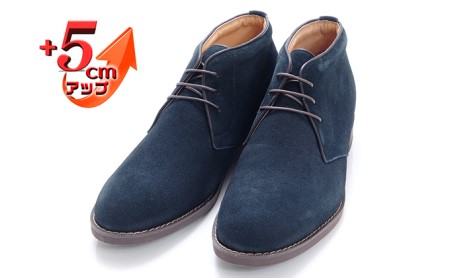 牛革 本革 日本製 ベロア チャッカーブーツ 5cmアップ カジュアルシューズ シークレットブーツ 撥水 No.850 ネイビー 雑貨 日用品  BN003 25.5cm