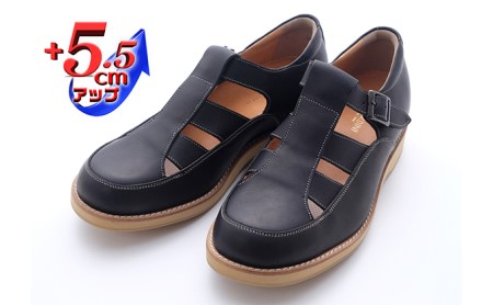 本革 幅広 4E ワイド ビジネスサンダル オフィスサンダル  5.5cmアップ シークレットサンダル No.567 ブラック 雑貨 日用品  BN003 25.0cm