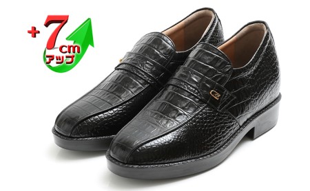 ビジネスシューズ 本革 革靴 紳士靴 牛革クロコ調スワローモカ 7cmアップ シークレットシューズ No.236 ブラック 雑貨 日用品  BN002 26.0cm 10,640円