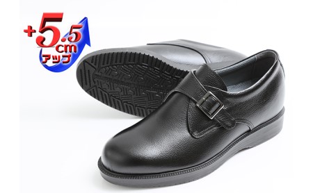 本革 ビジネスシューズ 革靴 紳士靴 5.5cmアップ モンクプレーン シークレットシューズ No.921 ブラック 24.5cm