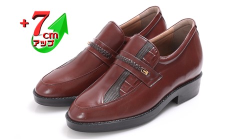 ビジネスシューズ 本革 革靴 カンガルー革 紳士靴 デザインモカ 7cmアップ シークレットシューズ No.235 ブラウン 23.5cm