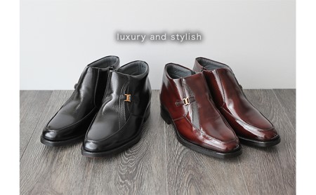 ビジネスブーツ 紳士靴 デザインモカハーフブーツ ５cm シークレットブーツ ４E ワイド No.763 ブラック 25.5cm