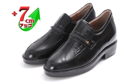 ビジネスシューズ 本革 革靴 カンガルー革 紳士靴 デザインモカ 7cmアップ シークレットシューズ No.235 ブラック 雑貨 日用品  BN002 24.5cm