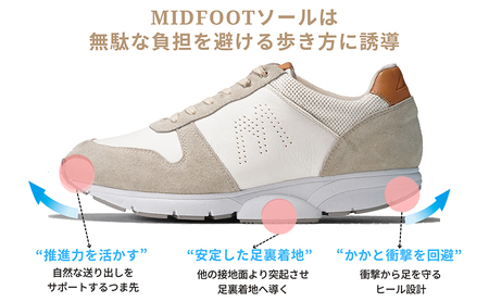 MIDFOOT ( ミッドフッド ) 紳士靴 レザースニーカー MF001JM ( ホワイト ) 4E 25.0cm