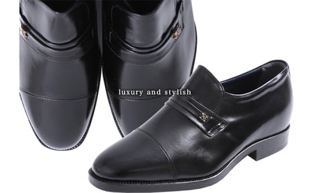 本革 ビジネスシューズ 革靴 紳士靴 5cmアップ シークレットシューズ ストレートチップ 幅広 ワイド No.716 ブラック ファッション 牛革  BN002 23.5cm