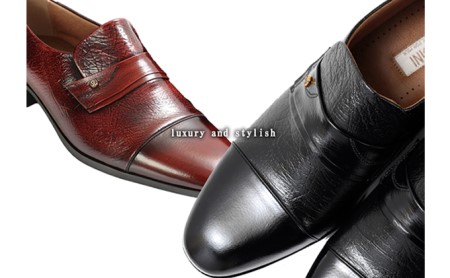ビジネスシューズ 本革 革靴 紳士靴 ストレートチップスリッポン オーストサイド 幅広 ワイド No.1120 ブラック 26.0cm
