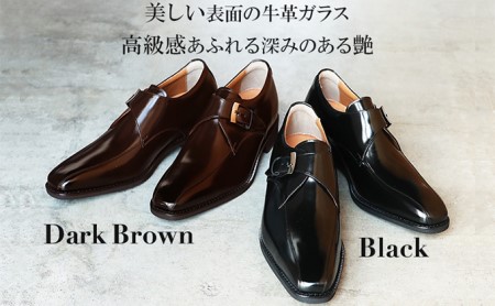 ビジネスシューズ 本革 革靴 紳士靴 スワローモカ モンク 6cmアップ シークレットシューズ No.1924 ブラック 25.0cm