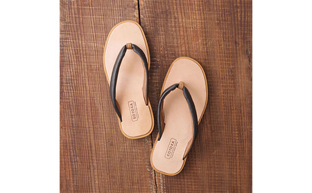 KOTOKA　雪駄サンダル　ブラック ファッション 履物 和風 男女兼用 ユニセックス 栃木レザーの鼻緒 フィット 黒  BN003 M