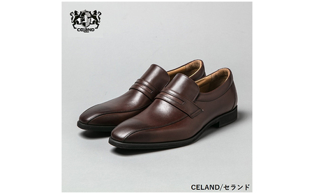 CELAND 牛革ラクチン軽量ビジネスシューズ 甲ゴムタイプ 紳士靴 （スワール）ダークブラウン CE1401 25.0cm