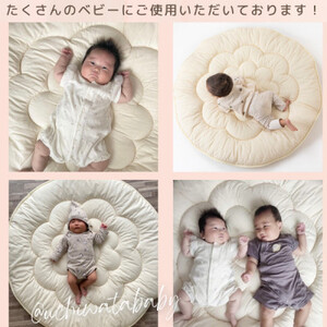 日本製直径110cmプレイマットラウンドマット花キルトダブルガーゼ生成り_雑貨・日用品 家具・インテリア _【1480805】