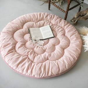 日本製直径110cmプレイマットラウンドマット花キルトダブルガーゼ　ピンク_雑貨・日用品  家具・インテリア _【1514293】