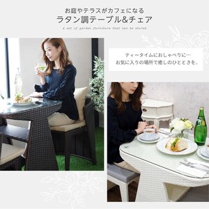 LUCIAN ラタン調ガーデンテーブル3点セット グレージュ 2人掛け luc001 ／ コスティック インテリア 屋外テーブル テラス コンパクト 省スペース設計 奈良県 御所市