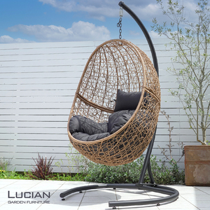 ハンギングチェア エッグ型 木目調 クッション付き ／ コスティック ナチュラル 木目調 ユリカゴチェア カフェ風 インテリア たまご型 ベランピング ガーデン 奈良県 御所市