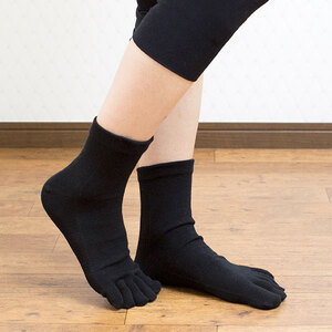 絹コットン 5本指フィット 3足セットD 黒Lセット(24.5cm～26cm)｜靴下 くつした ソックス [2720]