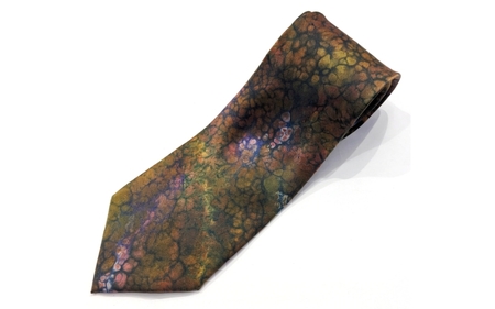 墨流し染 シルク ネクタイ (01緑泡柄) ／ 一点物 絹 現代風 アート サテン織 贈り物 上品 染美堂 奈良県 葛城市【snbd011】