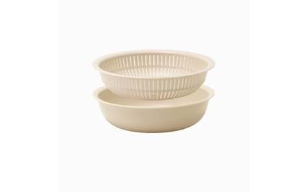 米とぎにも使える ザル ボウル 浅型 LBK-02  ベージュ ／キッチン用品 調理器具 耐熱 重ねて収納 コンパクト ライクイット like-it【like022-7】