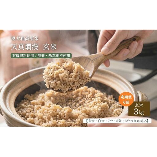 【定期便6回】天真爛漫 奥大和高原米 ＜令和7年産 玄米 3kg＞ ／ ふるさと納税 無農薬 米 お米 こめ コメ 国産 新米 玄米 一等米 農家やまおか 有機肥料使用 農薬不使用 除草剤不使用 奈良県 宇陀市