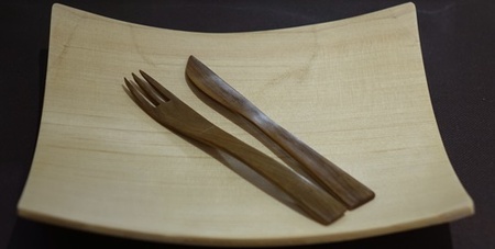 木製 デザートカトラリー ４本セット／津田瑞苑 ガラスコーティング スプーン ヨーグルト用スプーン フォーク ナイフ リグナムバイタ