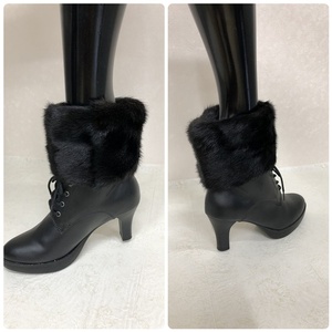 ブラック ミンク ファー レッグウォーマー/豪華 毛皮 リアルファー 綺麗目 上品 お洒落 ファッション