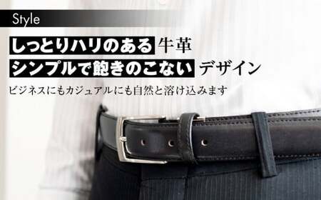 紳士用 牛革 ベルト ビジネス フォーマル 学生 就活 通勤通学 L寸【幅30mm:ブラック】