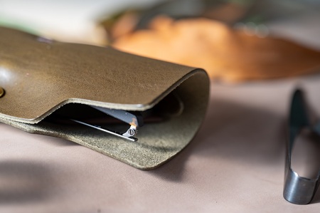 メガネケース(イタリアレザー　ネブラスカ):オリーブ