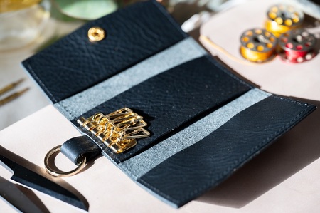 5連キーケース【キーリング付き】(イタリアレザー ネブラスカ):ブラック