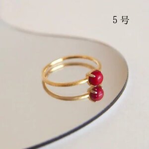 5号 赤珊瑚レッドコーラル リング (Silver925 18KGP仕上げ) 指輪 ／ Maco アクセサリー シルバー ヘアライン加工 プレゼント 奈良県 田原本町