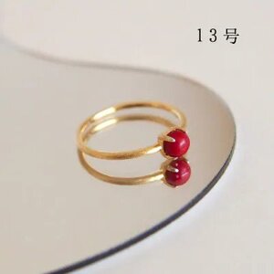13号 赤珊瑚レッドコーラル リング (Silver925 18KGP仕上げ) 指輪 ／ Maco アクセサリー シルバー ヘアライン加工 プレゼント 奈良県 田原本町