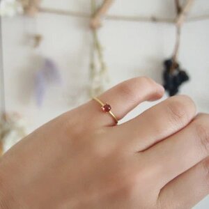 13号 天然石 ガーネット リング (Silver925 18KGP仕上げ) ／ Maco アクセサリー シルバー ヘアライン加工 プレゼント 奈良県 田原本町