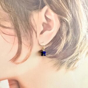 天然石 ラピスラズリ フックピアス (Silver925 18KGP仕上げ) ／ Maco アクセサリー シルバー ヘアライン加工 プレゼント 奈良県 田原本町