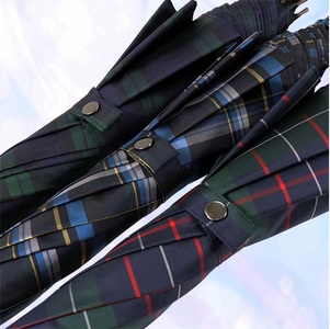 メンズ雨傘 長傘 322201 先染チェック ジャンプ 強風対策傘 日本製 ネイビー×ブルー ／ まちづくり観光振興機構 モダン 高級感 奈良県 田原本町