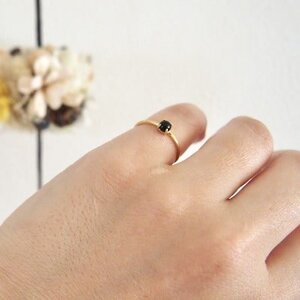 13号 天然石 オニキス リング (Silver925 18KGP仕上げ) 指輪 ／ Maco アクセサリー シルバー ヘアライン加工 プレゼント 奈良県 田原本町