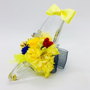 プリザーブドフラワー fleur misakiのガラスの靴シリーズ 「プリンセスのガラスの靴、真実の愛 ハッピーイエロー」 ／ お祝い インテリア 雑貨 花 プレゼント ギフト 奈良県 田原本町