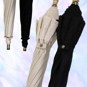 レディース日傘 パラソル 長傘 533501 綿サテン×エンブレース切継ぎ 手開き 日本製 ブラック ／ まちづくり観光振興機構 UV防止加工 紫外線対策 高級感 奈良県 田原本町