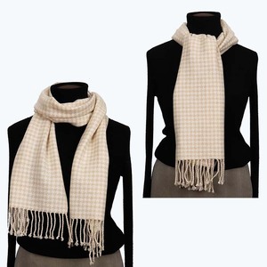無染色 カシミヤ マフラー 千鳥格子柄 66402 男女兼用 オフホワイト ／ まちづくり観光振興機構 防寒 レディース メンズ 通勤 通学 プレゼント ギフト 奈良県 田原本町