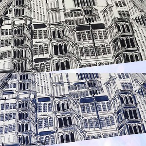 レディース 晴雨兼用傘 ミニ傘 591503 綿 ローンプリント タウン柄  日本製 グレー系 ／ まちづくり観光振興機構 折りたたみ 日傘 UV防止加工 紫外線対策 奈良県 田原本町