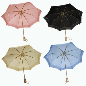 レディース 日傘 ２つ折 577903 レース切継ぎ 花柄サテンジャガード 日本製 ブルー ／ まちづくり観光振興機構 UV防止加工 紫外線対策 高級 おしゃれ 奈良県 田原本町