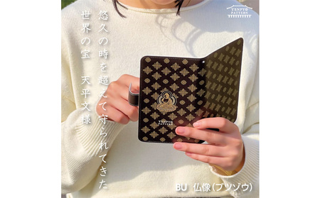 TENPYO PATTERN 抗ウィルススマホケース Mサイズ  伝統文様 天平文様 汎用スマホケース 抗菌 衛生的 ミラー付き カード収納ポケット付き iPhone７ iPhone８ iPhoneSE  仏像(BU)