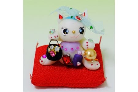 オーダーメイドまねき福猫1個・赤い座布団・ケース付