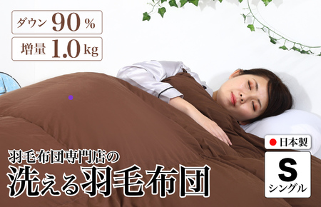洗える羽毛布団 シングル 羽毛1.0kg ブラウン