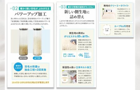 羽毛布団 打ち直しリフォーム シングル 本掛け セット 他社製品可 綿100% 贅沢足し羽毛200g 追加立体キルト 冬