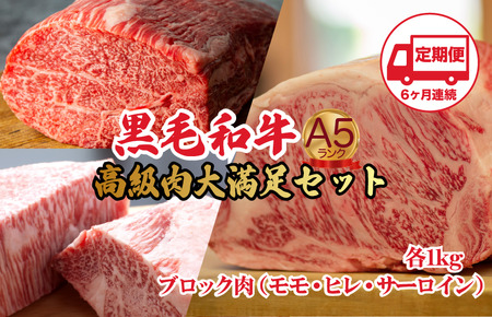【定期便6回】黒毛和牛 A5 ブロック肉 食べ比べセット 3kg モモ・ヒレ・サーロイン