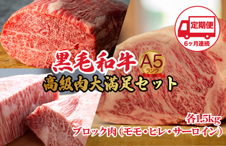 【定期便3回】黒毛和牛 A5 ブロック肉 食べ比べセット 4.5kg モモ・ヒレ・サーロイン 11,700円