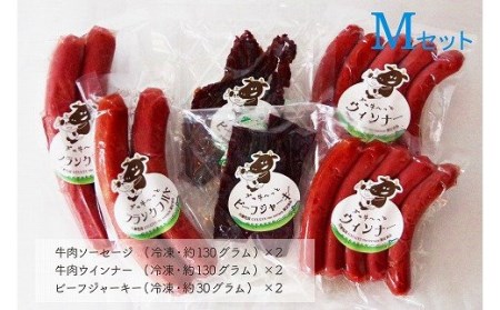 ぎゅぎゅ～っとテラスセット（M）　3種6品　川瀬牧場/017-08047-a01F　【　肉　にく　牛肉　牛にく　和牛　黒毛　黒毛和牛　ブランド牛　ソーセージ　ウインナー　ビーフジャーキー　北海道　産地直送　津別町　オホーツク　道東　ふるさと納税　人気　ランキング　】