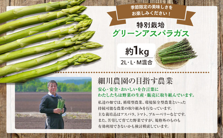 【先行受付】R8年産 アスパラガス　約1kg　特別栽培　細川農園 | グリーンアスパラ グリーンアスパラガス アスパラ 野菜 春野菜 朝採れ 新鮮 極太 サラダ 天ぷら 炒め物 旬 特産 産地直送 北海道 津別町 送料無料
