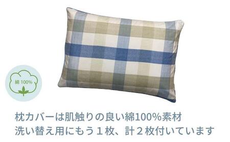 《アウトラスト 枕 カバー2枚付 43x63cm チェック ブルー》OLMマドラスBL