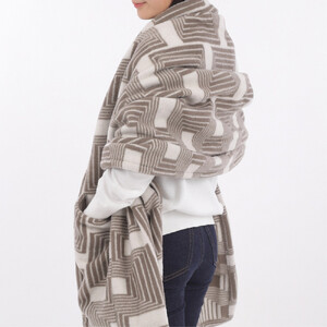 【ポケット付】洗えるタスマニアラムウール混大判ストール ブラウン 70×180cm  OTW-7018-BR