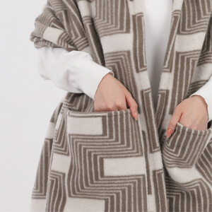 【ポケット付】洗えるタスマニアラムウール混大判ストール ブラウン 70×180cm  OTW-7018-BR