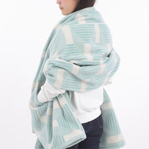 【ポケット付】洗えるタスマニアラムウール混大判ストール グリーン 70×180cm OTW-7018-GR