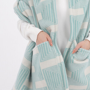 【ポケット付】洗えるタスマニアラムウール混大判ストール グリーン 70×180cm OTW-7018-GR